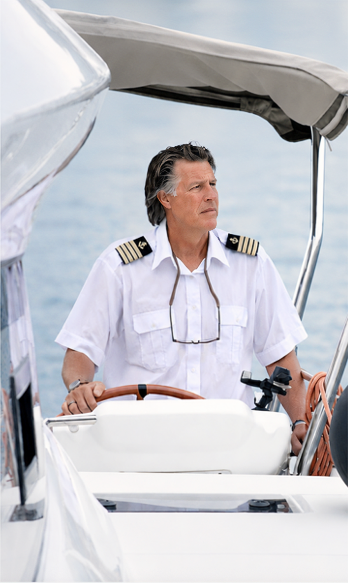 Captain Mike Freeman at the helm